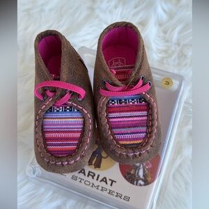 Ariat Brown Moccasins with Pink Stripes